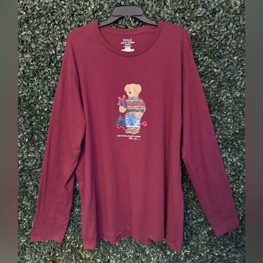 Polo by Ralph Lauren Burgundy Bear Graphic Long Sleeve Shirt
